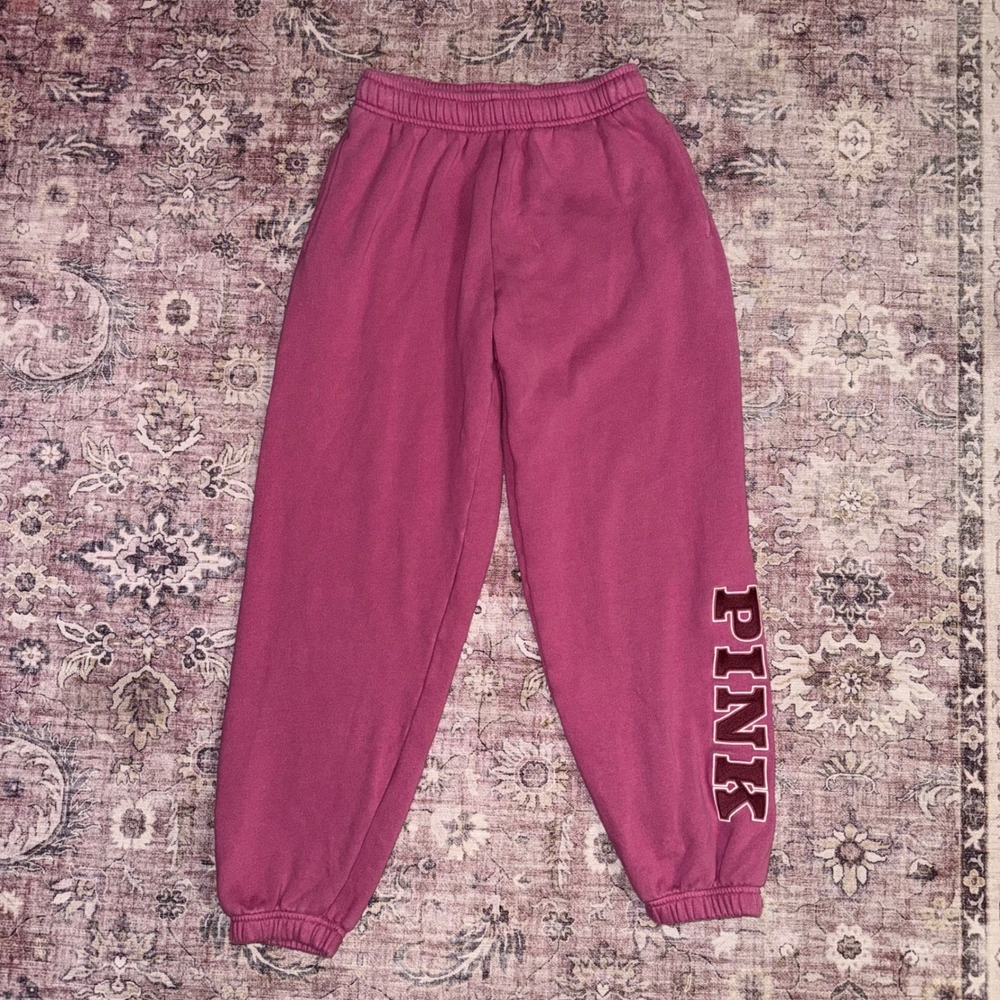 Victoria's Secret PINK Fleece Jogger Sweatpants Berry Pink Logo Graphic Small